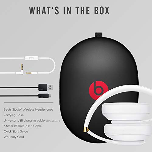 Beats Studio3 Wireless Noise Cancelling Over-Ear Headphones - Apple W1 Headphone Chip, Class 1 Bluetooth, 22 Hours of Listening Time, Built-in Microphone - White