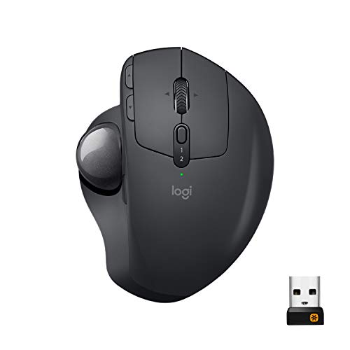 Logitech MX Ergo Wireless Trackball Mouse – Adjustable Ergonomic Design, control and Move Text/Images/Files Between 2 Windows and Apple Mac Computers (Bluetooth or USB), Rechargeable, Graphite