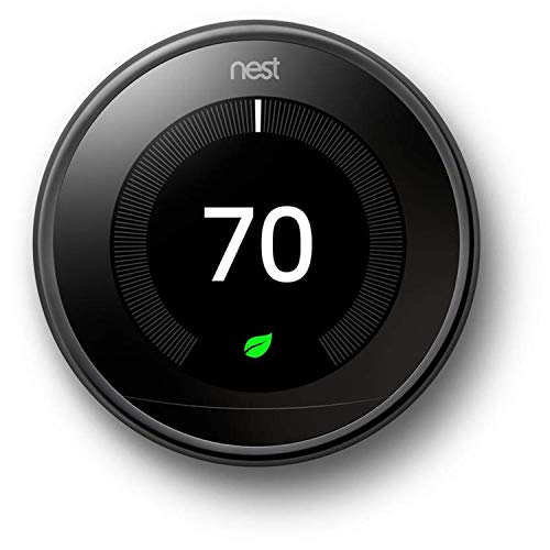 Google, T3018US, Nest Learning Thermostat, 3rd Gen, Smart Thermostat, Mirror Black, Works With Alexa