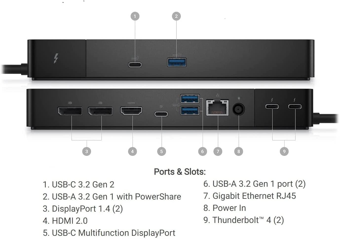 Dell WD22TB4 Thunderbolt 4 Dock - 2 Thunderbolt 4 Ports, Up to 5120 x 2880 Video Res, HDMI 2.0, DP 1.4, USB-C, USB-A, Gigabit Ethernet LAN Port