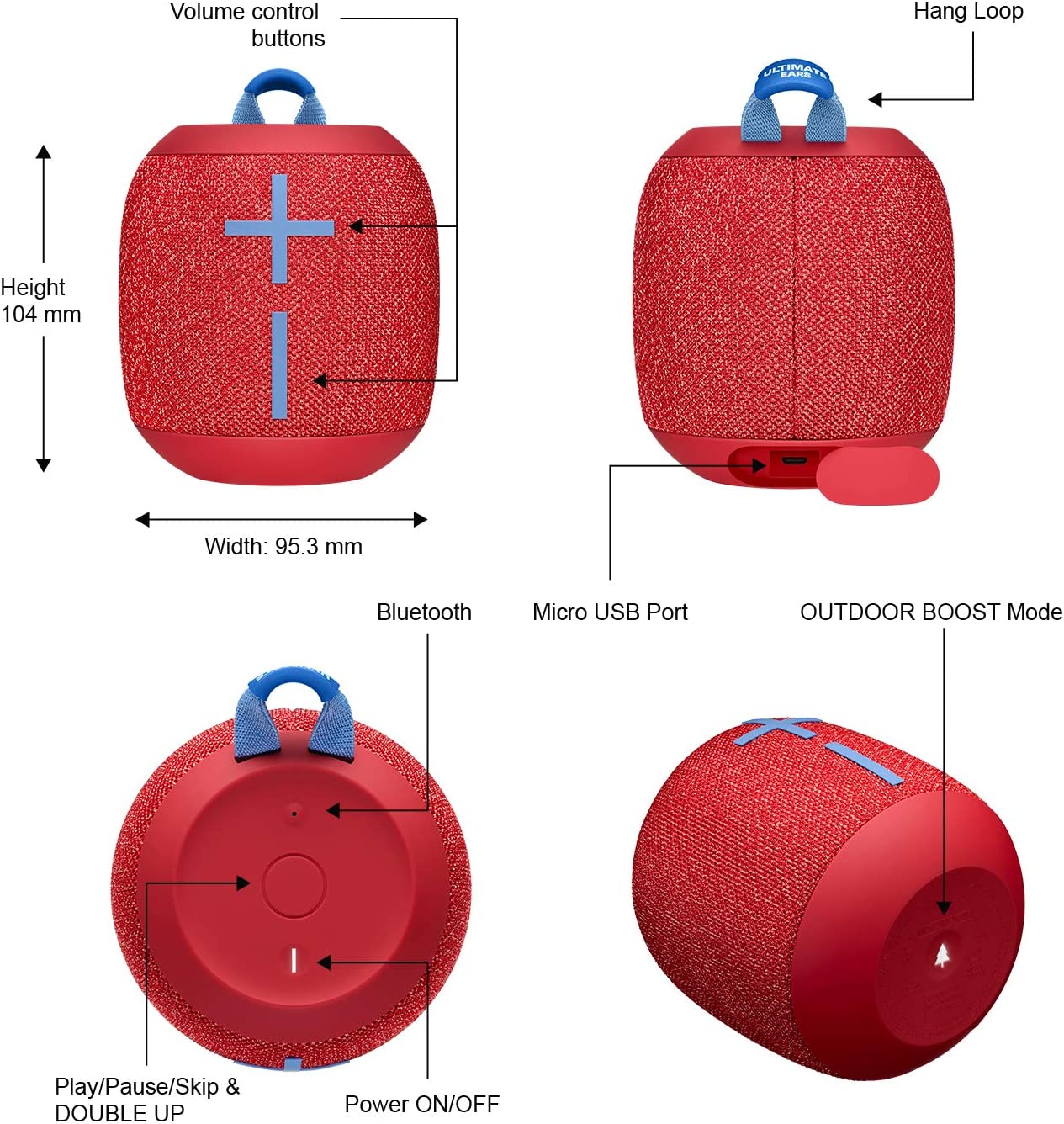 ULTIMATE EARS WONDERBOOM 2, Portable Wireless Bluetooth Speaker, Big Bass 360 Sound, Waterproof / Dustproof IP67, Floatable, 100 Ft Range - Radical Red