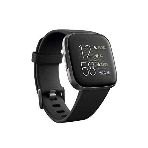 Fitbit Versa 2 Health & Fitness Smartwatch with Heart Rate, Music, Alexa Built-in, Sleep & Swim Tracking, Black/Carbon, One Size (S & L Bands Included)